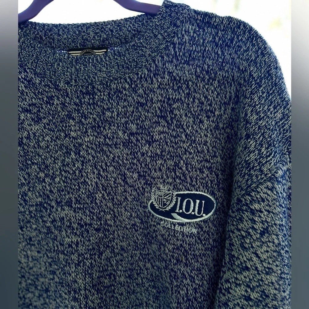 I.O.U. Vintage 90’s Heather Blue Small Long Sleeve Crew Neck Knit Sweater Mens